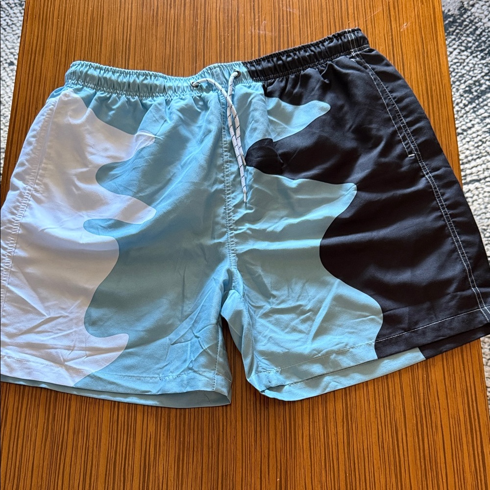 Source Unknown Aqua and Black Swim Trunks